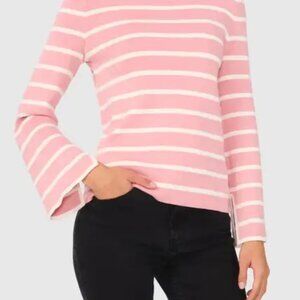 NWT Halogen® Stripe Mock Neck Cotton Modal Viscose Sweater Bridal Rose Size XXL